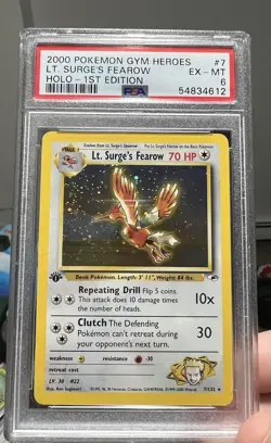 Pokemon TCG Lt. Surge's Fearow Gym Heroes 7/132 1st Edition Holo Rare. PSA 6 - Image 2
