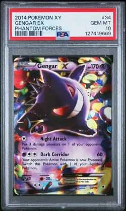 2014 POKEMON XY PHANTOM FORCES #34 GENGAR EX PSA 10 - Image 1