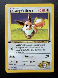 Lt. Surge's Eevee 51/132 Uncommon - Gym Challenge - 1st Edition - Pokemon WOTC - Image 1