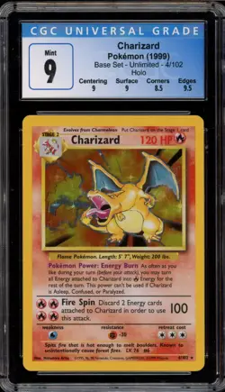 Pokemon Charizard Base Set Unlimited Holo Rare #4 CGC 9 Mint - Image 1