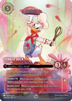 Lorcana Donald Duck - Pie Slinger - 214/204 - Enchanted - Holo Foil, Near Mint S - Image 1