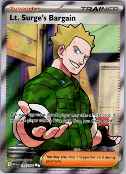 Pokemon TCG Lt. Surge's Bargain Full Art Holo Rare 170/132 Mega Evolutions NM - Image 1