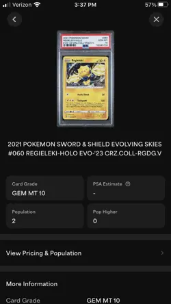 🌀 Pokemon EVS 060/203 - Evolving Skies Regieleki Cosmos Holo - PSA 10, Pop 2 🌀 - Image 4