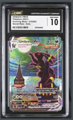 2021 Pokemon SW&SH Evolving Skies Umbreon VMAX Secret Rare CGC 10 Gem Mint #215 - Image 1