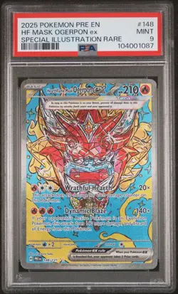 2025 POKEMON PRE EN-PRISMATIC EVOLUTIONS #148 HEARTHFLAME MASK OGERPON EX PSA 9 - Image 1