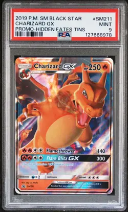2019 POKEMON SM BLACK STAR PROMO HIDDEN FATES TINS #SM211 CHARIZARD GX PSA 9 - Image 1