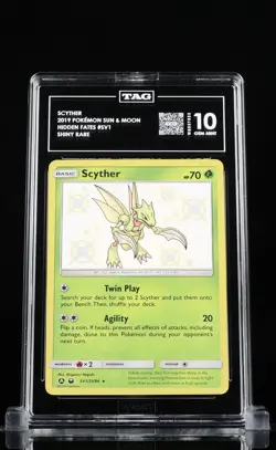 2019 Pokemon Sun & Moon Hidden Fates SCYTHER #SV1 Shiny Rare TAG 10 Highest Gem - Image 1