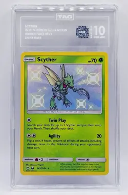 2019 Pokemon Sun & Moon Hidden Fates SCYTHER #SV1 Shiny Rare TAG 10 Highest Gem - Image 4