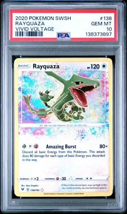 2020 POKEMON SWORD & SHIELD VIVID VOLTAGE 138 RAYQUAZA - PSA 10 - Image 1
