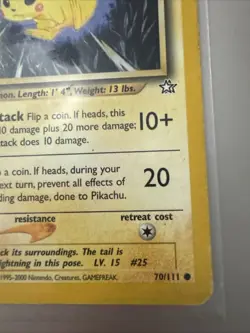 Pikachu Neo Genesis 70/111 Unlimited Edition Regular Card Moderately Played Rare - Image 4
