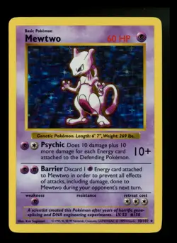 #3 Mewtwo 10/102 SHADOWLESS Base Set 1999 Holo Rare WOTC Pokemon Card TCG - Image 1