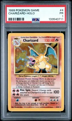 1999 POKEMON BASE SET UNLIMITED #4 CHARIZARD-HOLO PSA 1 - Image 1