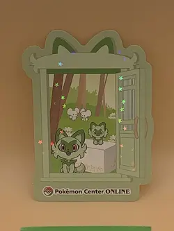 Sprigatito Tandemaus Sparkle Holo Pokemon Center Online Phone Booth Sticker - Image 1
