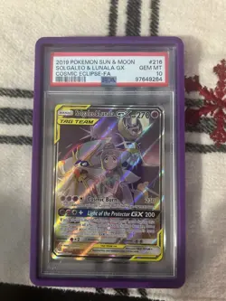 2019 POKEMON COSMIC ECLIPSE #216/236 SOLGALEO LUNALA GX TAG TEAM PSA 10 - Image 1