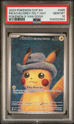 PSA 10 2023 Pokemon SV Grey Felt Hat Pikachu Pokemon X Van Gogh *Small Slab Chip - Image 1