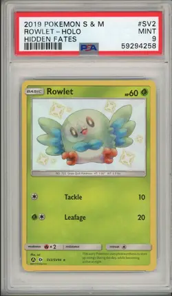 2019 Pokemon Sun & Moon Hidden Fates Rowlet Holo #SV2 PSA 9 - Image 1