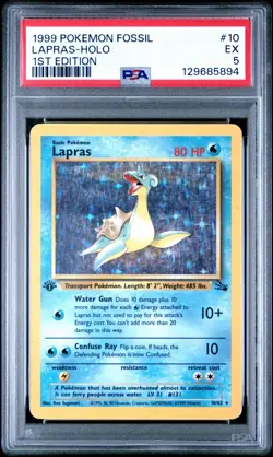 PSA 5 Lapras 1st Edition Fossil Holo Foil 10/62 1999 Pokemon WoTC EX Excellent - Image 1