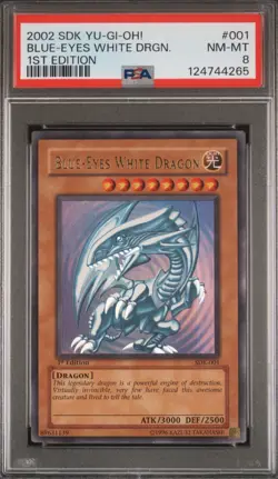 Yugioh Blue Eyes White Dragon SDK-001 1st Edition Foil Line Error Misprint PSA 8 - Image 1