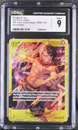 CGC 9 Portgas D. Ace OP07-119 SEC Secret Rare One Piece Card Game - Image 1