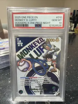 PSA 10 Monkey D Luffy EB02-010 L Dodgers One Piece Night Promo Card English 2025 - Image 1