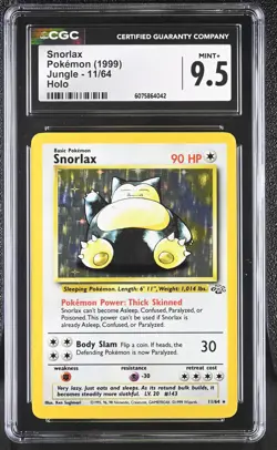 CGC 9.5 MINT+ Snorlax 1999 Jungle 11/64 Holo Pokemon Card - Image 1