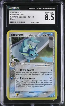 Pokemon TCG Vaporeon EX Delta Species Holo Rare Card 18/113 CGC Near Mint 8.5 - Image 1