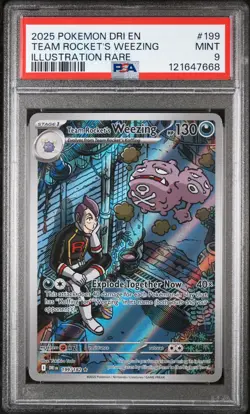 PSA 9 Team Rocket’s Weezing 199 Destined Rivals Pokemon Card Illustration Rare - Image 1
