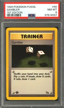 Pokemon Fossil 1st Edition Gambler 60/62 PSA 8 - Image 1