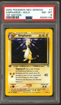 Pokemon Neo Genesis 1st Edition Ampharos 1/111 PSA 8 - Image 1