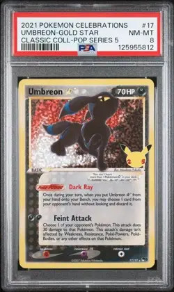PSA 8 UMBREON GOLD STAR 17 HOLO BLEED CELEBRATIONS CLASSIC COLLECTION POKEMON - Image 1
