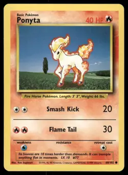 Pokemon Cards Ponyta 60/102 UNLIMITED Base Set WOTC Common NM - Image 1