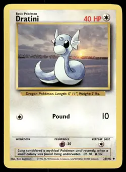 Pokemon Cards Dratini 26/102 UNLIMITED Base Set WOTC Uncommon NM - Image 1