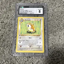 CGC 8 Raticate Base Set Shadowless 1st Edition 40/102 Gray Stamp Pokemon Card - Image 1