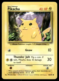 Pokemon Cards Pikachu 58/102 UNLIMITED Base Set WOTC Common NM - Image 1