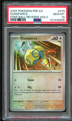 Pokemon Prismatic Evolutions Dunsparce Poke Ball Reverse Holo 079 PSA 10 - Image 1