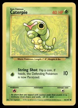 Pokemon Cards Caterpie 45/102 UNLIMITED Base Set WOTC Common NM - Image 1