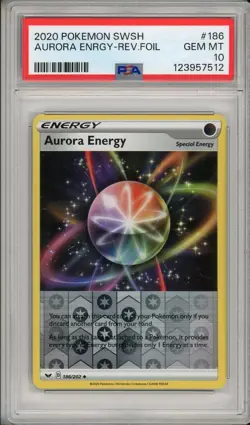 2020 Pokemon Sword & Shield Base Set Aurora Energy Reverse Holo Foil #186 PSA 10 - Image 1