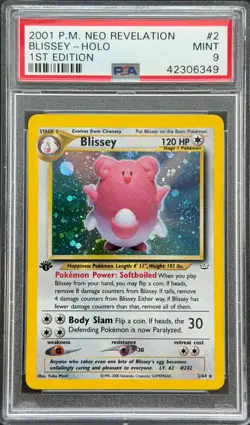 Pokemon Blissey 1st Edition 02/64 PSA MINT Neo Revelation *SWIRL* Holo - Image 1