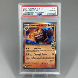 PSA 10 Pokemon Journey Together N’s Darmanitan #181 Prerelease Staff Promo - Image 1