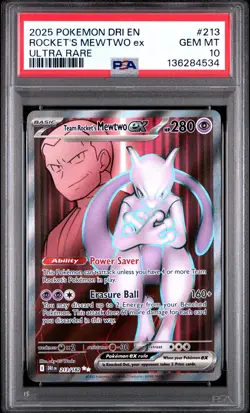 2025 POKEMON DRI EN-DESTINED RIVALS ULTRA RARE TEAM ROCKET'S MEWTWO EX PSA 10 - Image 1