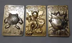 LOT OF 3: Vtg 1999 Pokemon Gold Bar Cards POLIWHIRL, MEWTWO, TOGEPI Plated Metal - Image 2