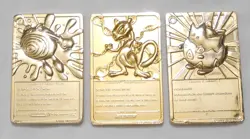 LOT OF 3: Vtg 1999 Pokemon Gold Bar Cards POLIWHIRL, MEWTWO, TOGEPI Plated Metal - Image 3