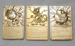 LOT OF 3: Vtg 1999 Pokemon Gold Bar Cards POLIWHIRL, MEWTWO, TOGEPI Plated Metal - Image 4