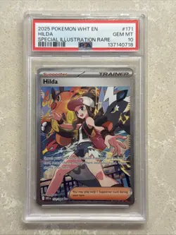 2025 Pokemon Hilda SIR #171 White Flare PSA 10 Gem Mint TCG Card - Image 1