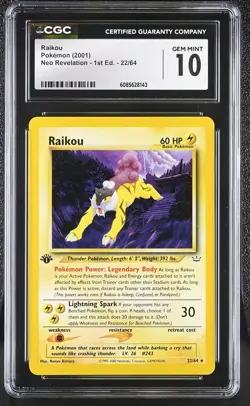 CGC 10 GEM MINT Raikou Neo Revelation 1st Edition 22/64 Pokemon Card - Image 1