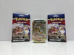 Pokemon TCG Scarlet & Prismatic Evo Mini Tin Jolteon Plus 2 Free Mystery Packs - Image 1