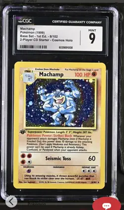 CGC 9 MINT Machamp 1999 Base Set 1st Edition 8/102 Cosmos Holo Pokemon - Image 1
