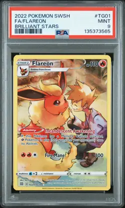 2022 POKEMON SWORD & SHIELD BRILLIANT STARS #TG01 FULL ART/FLAREON PSA 9 - Image 1