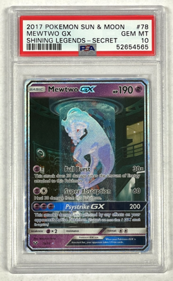 Mewtwo GX Secret Rare PSA 10 GEM MT 2017 Pokemon Sun & Moon Shining Legends #78 - Image 1