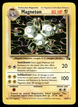 Pokemon Cards Magneton 26/62 UNLIMITED Fossil Rare MP - Image 1